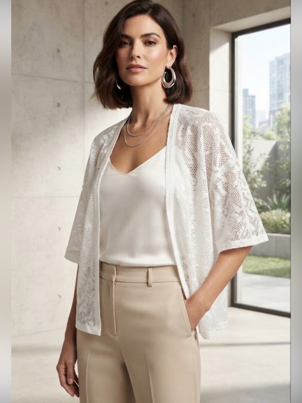 NWT Ruby Rd. White perforated open cardigan